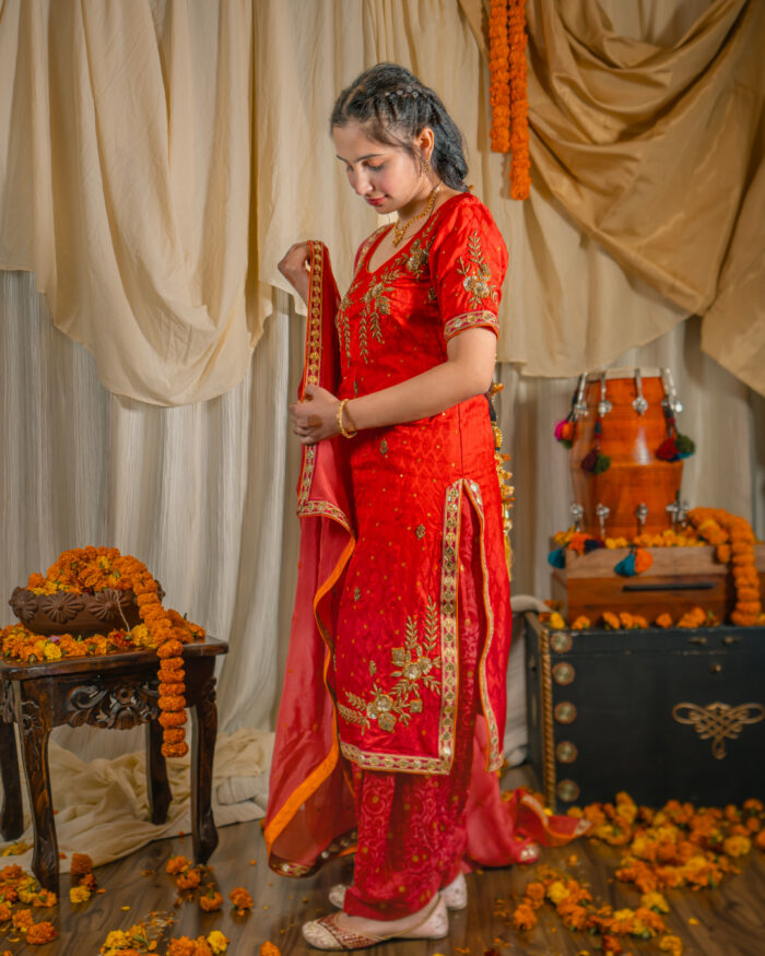 Scarlet Red Zardozi embroidery Salwar Set - Image 2