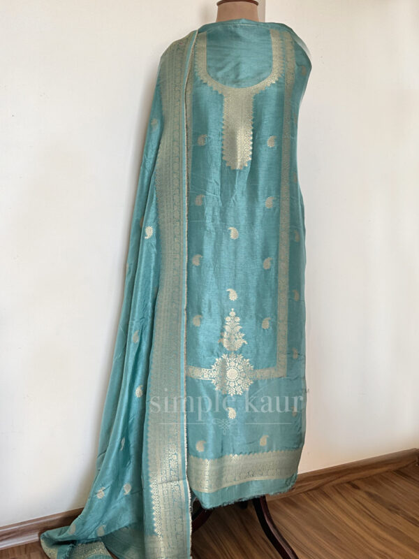 Ocean Green Banarasi Silk Unstitched Suit