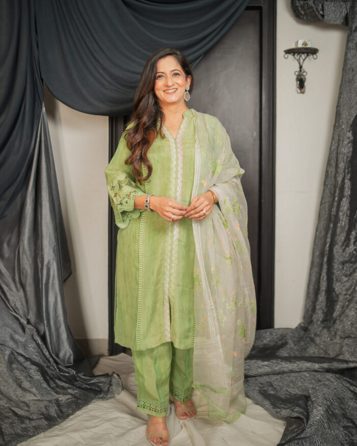 Pista Green Marble Kurta Set with Printed Dupatta - Image 2