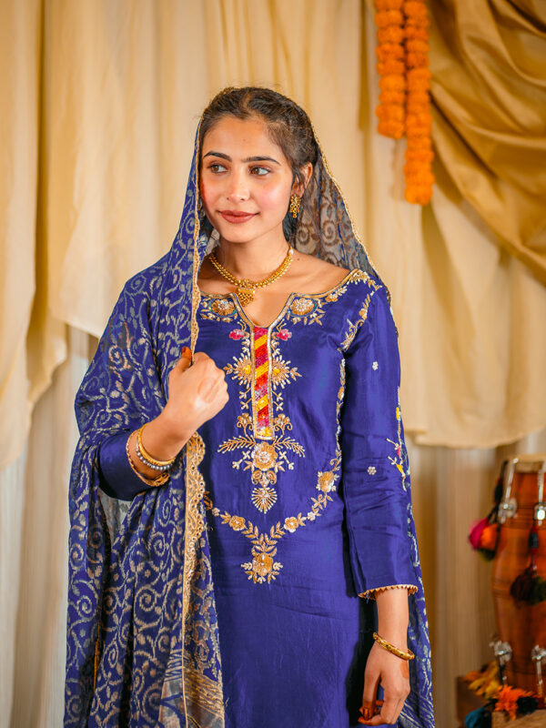 Indigo  Pure Silk & Banarasi embroidered Sharara Set