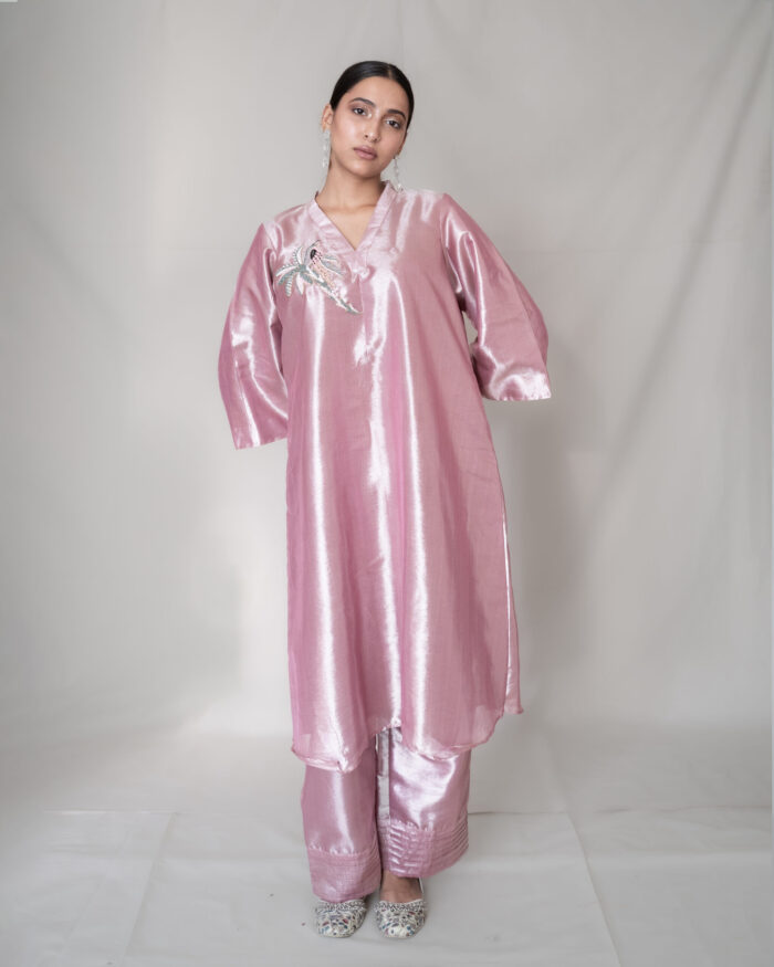 Turkish Rose Tissue Zari Palazzo Set - Image 1