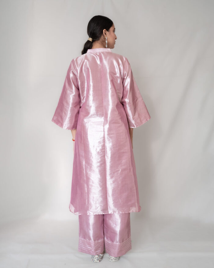 Turkish Rose Tissue Zari Palazzo Set - Image 3