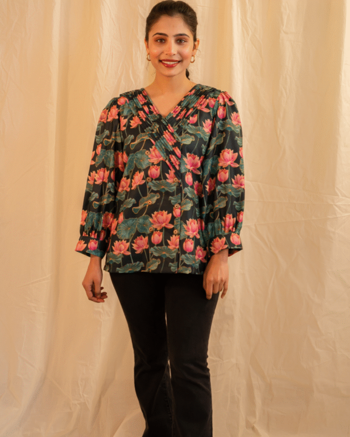 Lotus print double breasted shirt - Image 1
