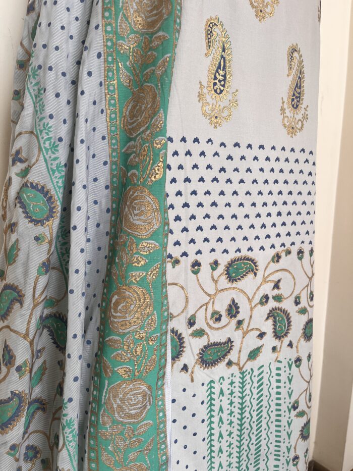 Grey Hand Block Printed Unstitched Suit - Image 4