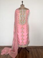 Baby Pink Hand Block Printed Unstitched Suit - Image 2