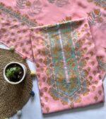 Baby Pink Hand Block Printed Unstitched Suit