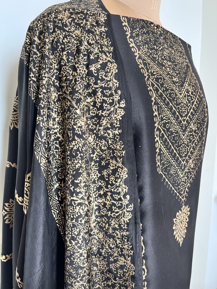 Black Hand Block Printed Unstitched Suit - Image 4
