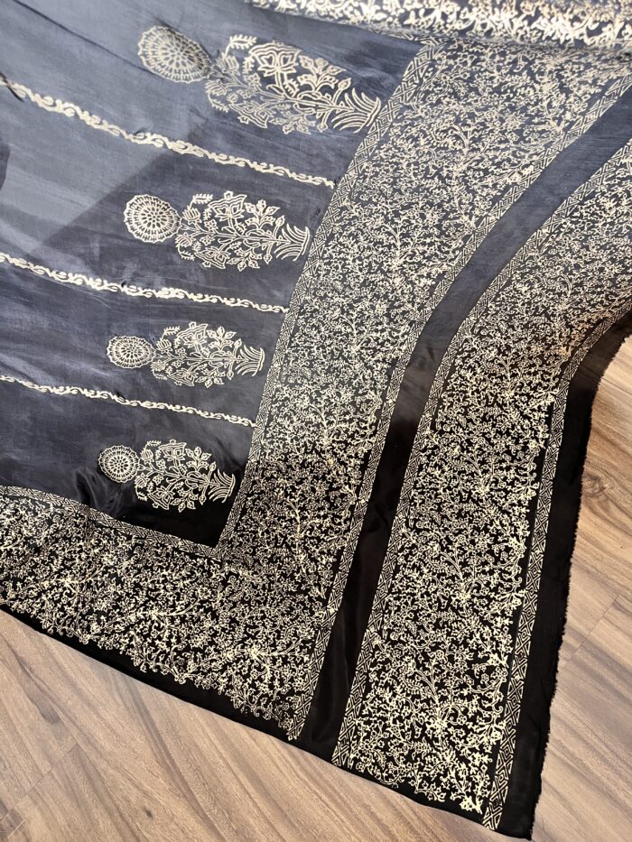 Black Hand Block Printed Unstitched Suit - Image 3