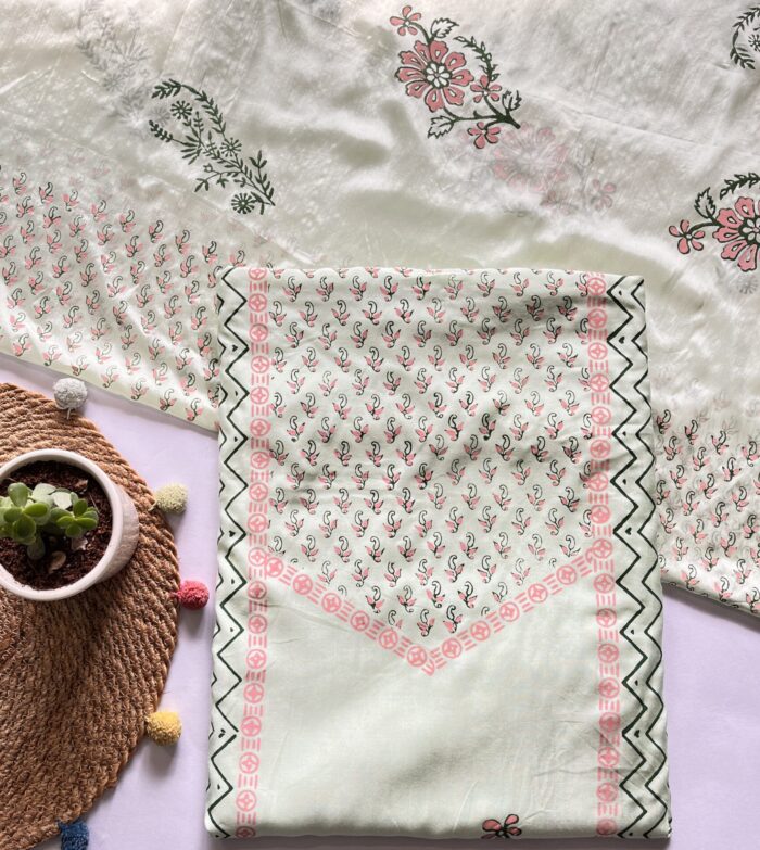 Frosted Lime Hand Block Printed Unstitched Suit - Image 1