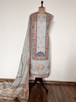 Grey Hand Block Printed Unstitched Suit - Image 2