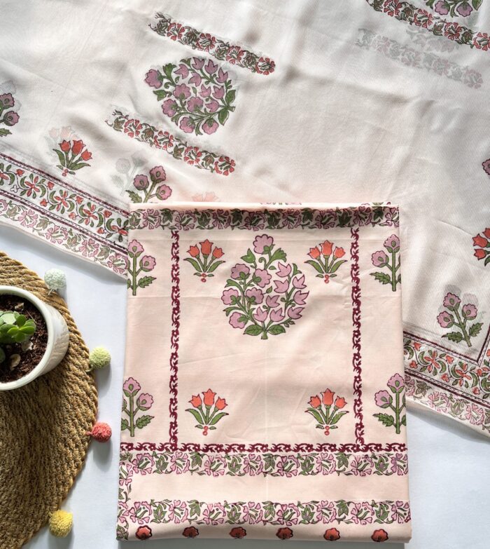 Crystal Rose Hand Block Printed Unstitched Suit - Image 1