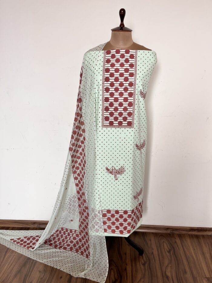 Mint Hand Block Printed Unstitched Suit - Image 2