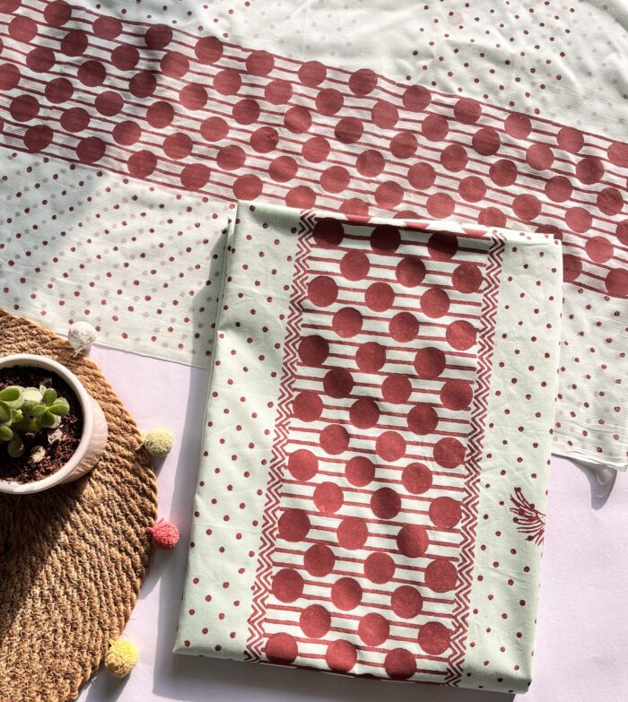 Mint Hand Block Printed Unstitched Suit - Image 1