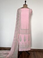 Light Pink Hand Block Printed Unstitched Suit - Image 2
