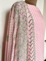 Light Pink Hand Block Printed Unstitched Suit - Image 4