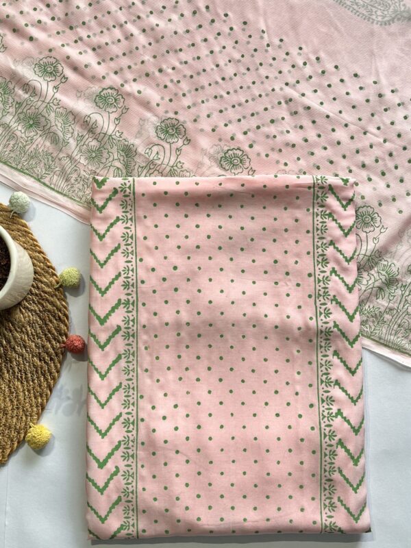 Light Pink Hand Block Printed Unstitched Suit