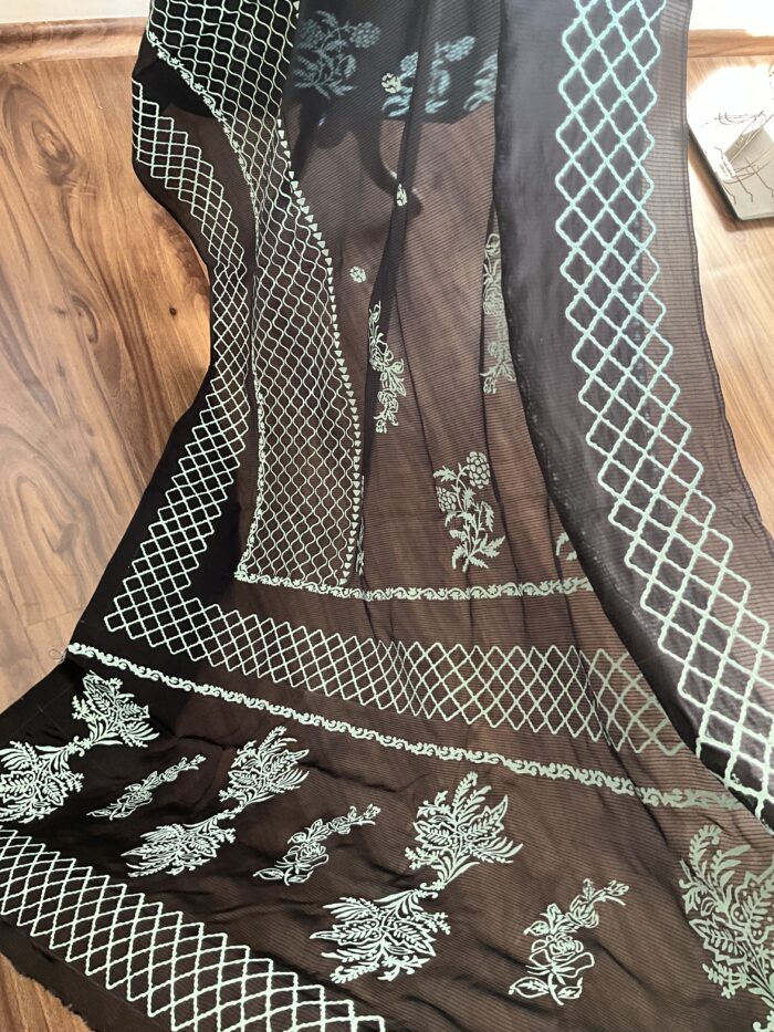 Black Hand Block Printed Unstitched Suit - Image 3