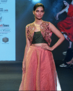 Hand-Embroidered Bolero Jacket with Top & Crush Tissue Lehenga Set