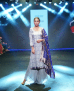 Grey & Blue Hand-embroidered Kurta Sets & Banarasi Dupatta