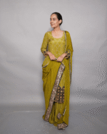 Olive Hand-Embroidered Sharara Set - Image 2