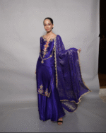 Indigo Purple Pure Silk & Banarasi embroidered Sharara Set - Image 2