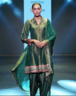 Bottle Green Tissue Zari & Brocade Kurta Salwar Set - Image 2
