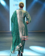 Bottle Green Tissue Zari & Brocade Kurta Salwar Set - Image 3