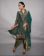 Bottle Green Tissue Zari & Brocade Kurta Salwar Set - Image 4