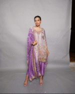 Lavender Heavy Zardozi Kurta Set with Banarasi Dupatta