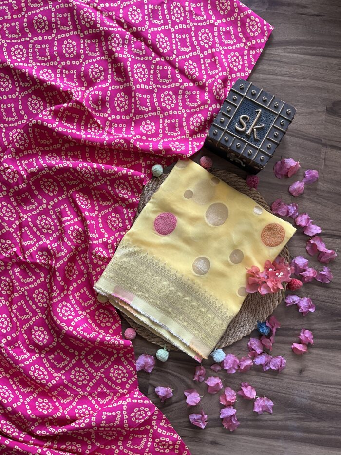 Pink Banarasi Unstitched Suit - Image 1