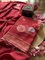 Cherry Red Banarasi Unstitched Suit - Image 2