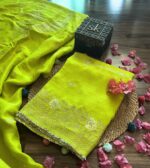 Lime Green Banarasi Unstitched Suit - Image 2