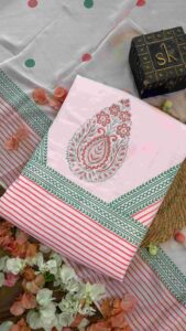Baby Pink Muslin Hand Block Printed Unstitched Suit