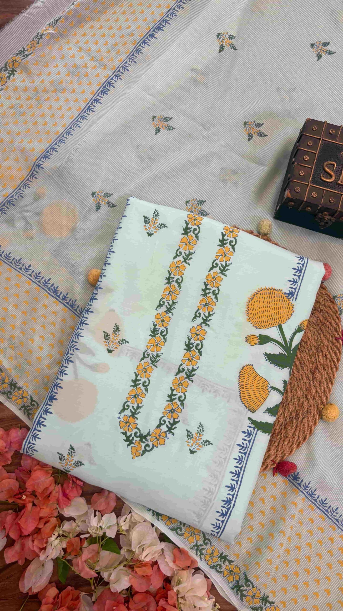 Sea Green Muslin Hand Block Printed Unstitched Suit