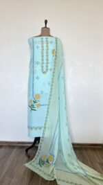 Sea Green Muslin Hand Block Printed Unstitched Suit - Image 2