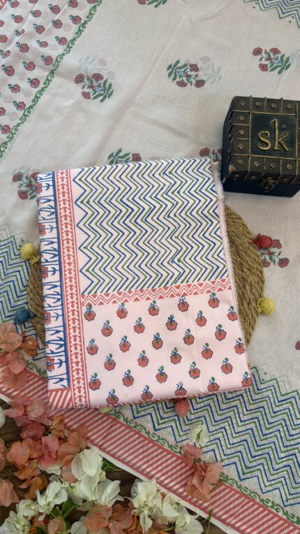 Pink Muslin Hand Block Printed Unstitched Suit