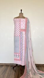 Pink Muslin Hand Block Printed Unstitched Suit - Image 2